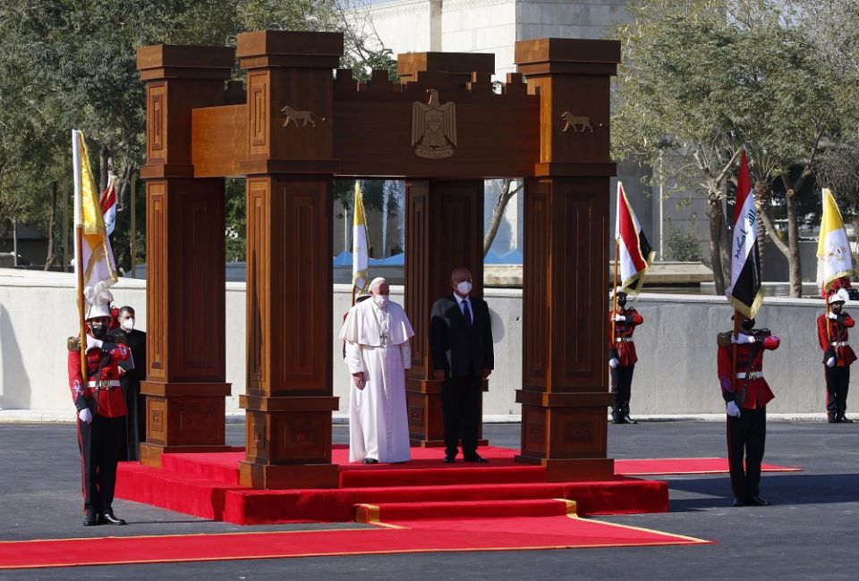 Pope Francis at presidential palace in Baghdad