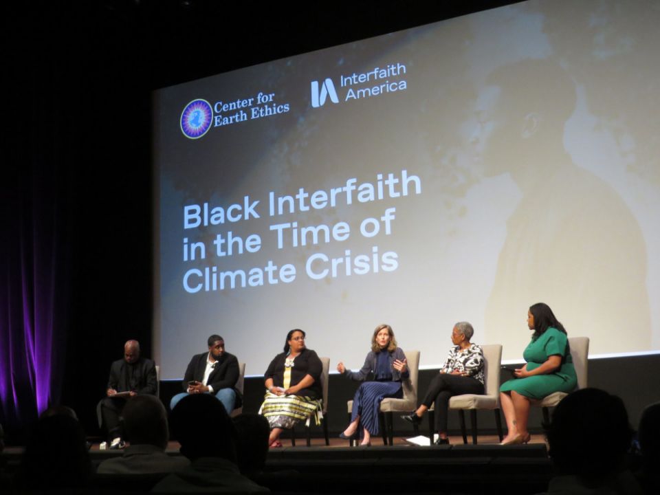 Karenna Gore, center, participates in a panel at the “Black Interfaith in the Time of Climate Crisis” event at the Smithsonian’s National Museum of African American History and Culture, May 17, 2022, in Washington. (RNS/Adelle M. Banks)