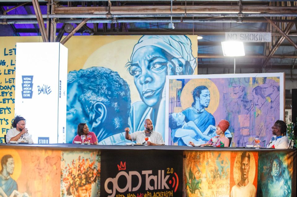 Panelists participate in the Smithsonian National Museum of African American History and Culture "gOD-Talk 2.0: Hip-Hop and #BlackFaith," recorded in New Orleans. (Photo by Ashley Lorrain)