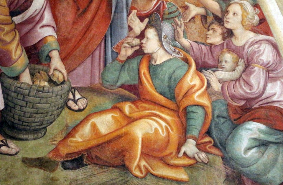 A detail from "Feeding the Multitude," a fresco by Florentine Renaissance painter Raffaellino del Garbo (Wikimedia Commons/Sailko) A detail from "Feeding the Multitude," a fresco by Florentine Renaissance painter Raffaellino del Garbo (Wikimedia Commons/Sailko)