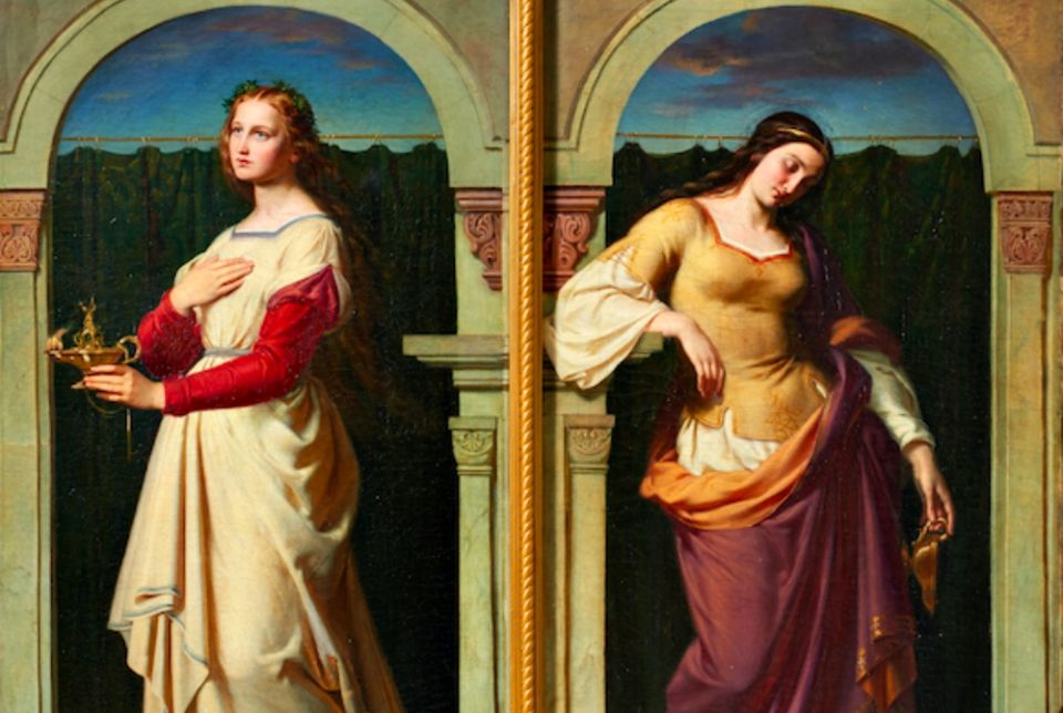 Julius Rotermund (1826-59), "The Wise and Foolish Virgin," 1856, oil on canvas, detail (Brigham Young University Museum of Art) Julius Rotermund (1826-59), "The Wise and Foolish Virgin," 1856, oil on canvas, detail (Brigham Young University Museum of Art)