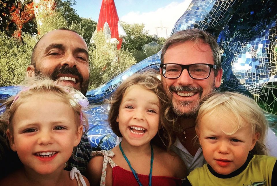Andrea Rubera, at left, with his husband Dario and their three children (Provided photo)