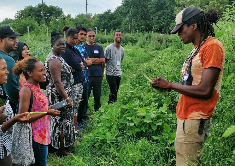 Christopher Bolden-Newsome leads a group at the Sankofa Community Farm at Bartram's Garden. (Sankofa Community Farm)