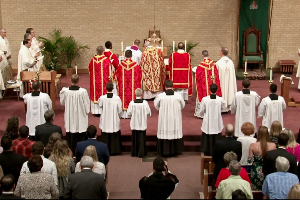 In this screenshot from a diocesan video, Mass is celebrated "ad orientem" during the July 2018 ordination ceremony in the Diocese of Madison, Wisconsin. (YouTube/Madison Diocese)