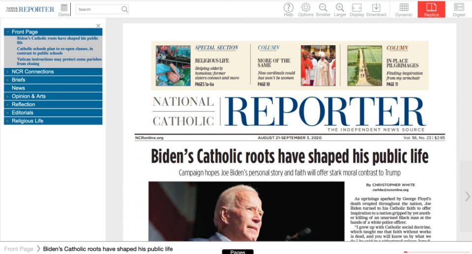 The eNCR replica of the most recent print edition of National Catholic Reporter (NCR screenshot) The eNCR replica of the most recent print edition of National Catholic Reporter (NCR screenshot)