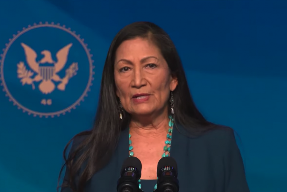 Rep. Deb Haaland (D-N.M.) speaks Dec. 19. Haaland would become the first Native American in a Cabinet position. (NCR screenshot/YouTube/Joe Biden) Rep. Deb Haaland (D-N.M.) speaks Dec. 19. Haaland would become the first Native American in a Cabinet position. (NCR screenshot/YouTube/Joe Biden)