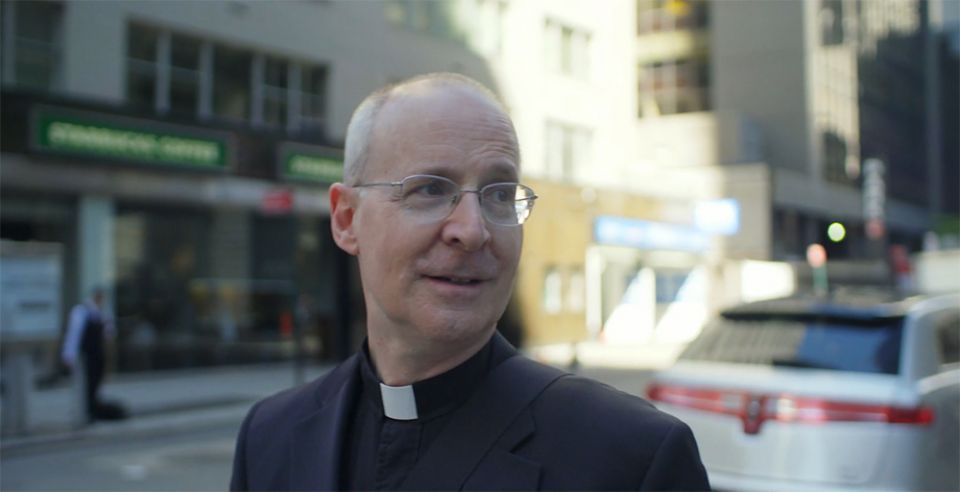 Jesuit Fr. James Martin walks through New York City in a still from the 2021 film "Building a Bridge," executive produced by Martin Scorsese. (NCR screenshot/Obscured Pictures)