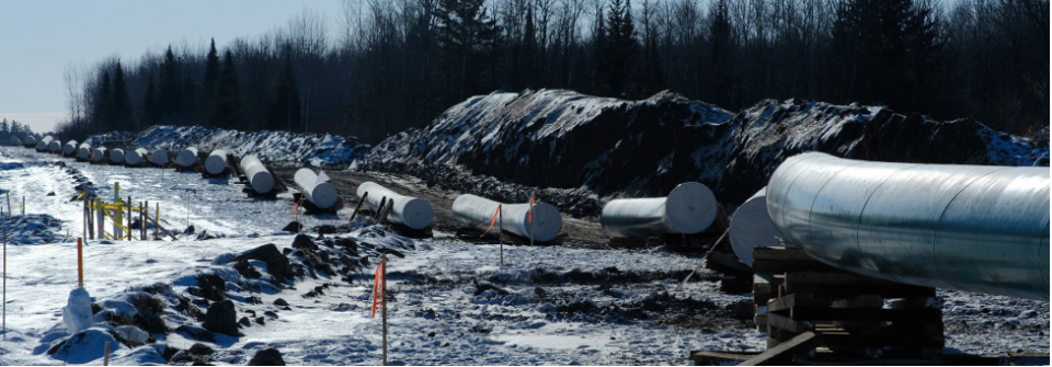 Sections of pipe await placement near Grand Rapids, Minnesota, for the Enbridge Line 3 project. (Photo by Mary Annette Pember, Indian Country Today) Sections of pipe await placement near Grand Rapids, Minnesota, for the Enbridge Line 3 project. (Photo by Mary Annette Pember, Indian Country Today)