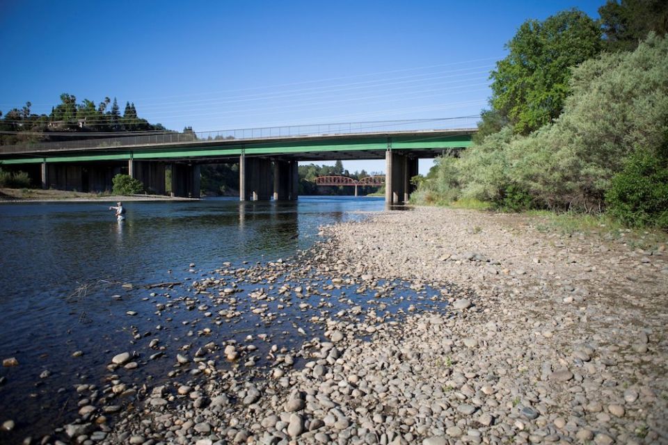 Water levels were low in early May in the drought-stricken American River near Sacramento, California. (CNS photo/Nina Riggio, Reuters)