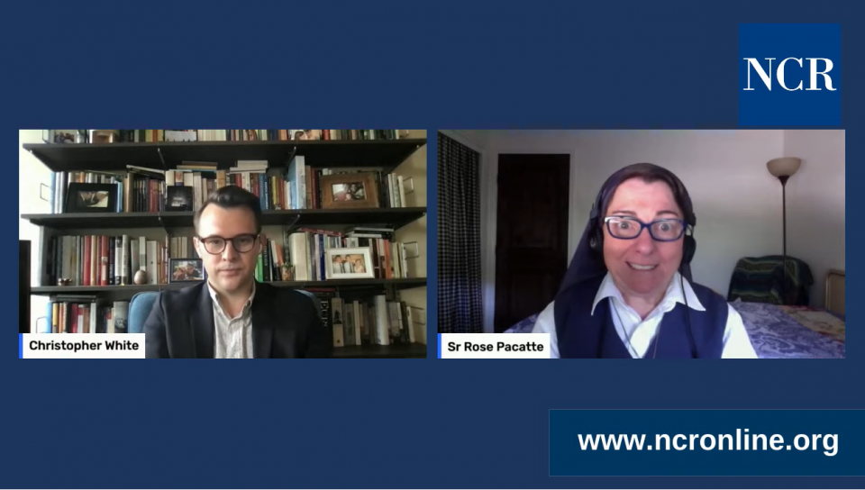 NCR national correspondent Christopher White, left, speaks with Sr. Rose Pacatte about Oscar-nominated films. (NCR screenshot) NCR national correspondent Christopher White, left, speaks with Sr. Rose Pacatte about Oscar-nominated films. (NCR screenshot)