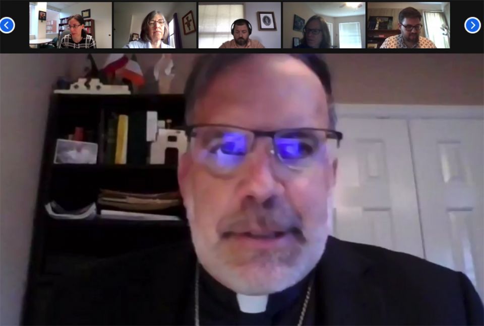 Bishop John Stowe of Lexington, Kentucky, speaks June 4 during a session of the College Theology Society's annual gathering. (NCR screenshot)