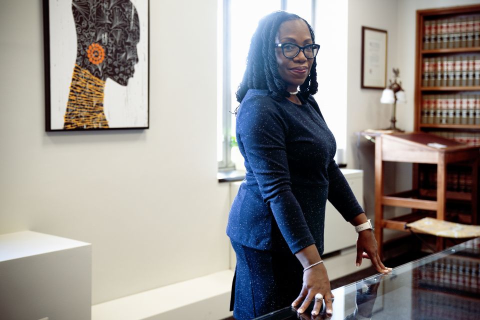 Ketanji Brown Jackson, a U.S. Circuit judge on the U.S. Court of Appeals for the District of Columbia Circuit, poses for a portrait Feb. 18 in her office conference room at the court in Washington. (AP/Jacquelyn Martin)