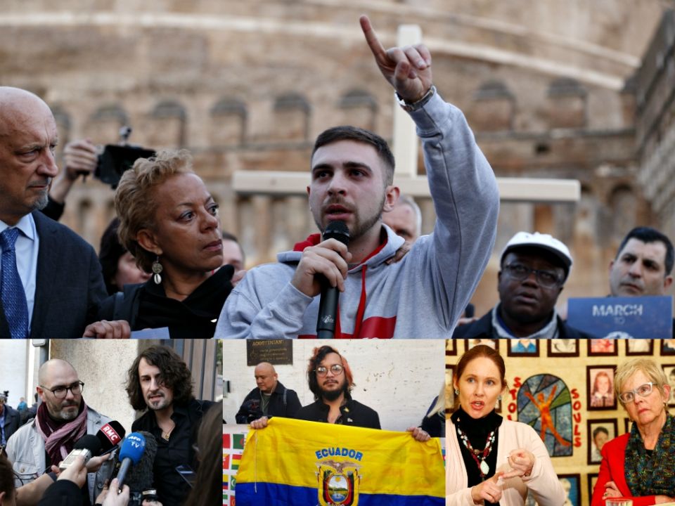 As the hierarchy gathers for the Vatican summit, clergy sexual abuse survivors speak out Feb. 20-24 in Rome. (CNS photos/Yara Nardi, Reuters; Paul Haring; Junno Arocho Esteves) As the hierarchy gathers for the Vatican summit, clergy sexual abuse survivors speak out Feb. 20-24 in Rome. (CNS photos/Yara Nardi, Reuters; Paul Haring; Junno Arocho Esteves)