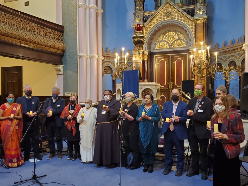 Representatives of various world religions participate in a multifaith dialogue at Glasgow's Garnethill Synagogue Oct. 31, the evening of the opening day of the U.N. climate conference. (NCR/Brian Roewe)