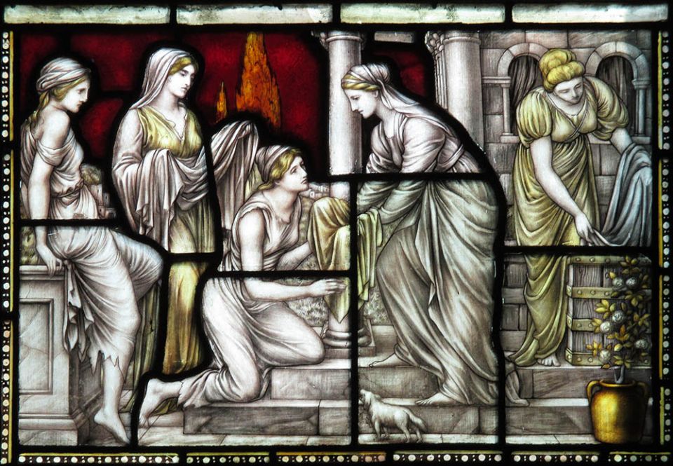 The New Testament figure of Tabitha is depicted in stained glass in St. Michael's Church in Lewes, England. (Wikimedia Commons/Antiquary)