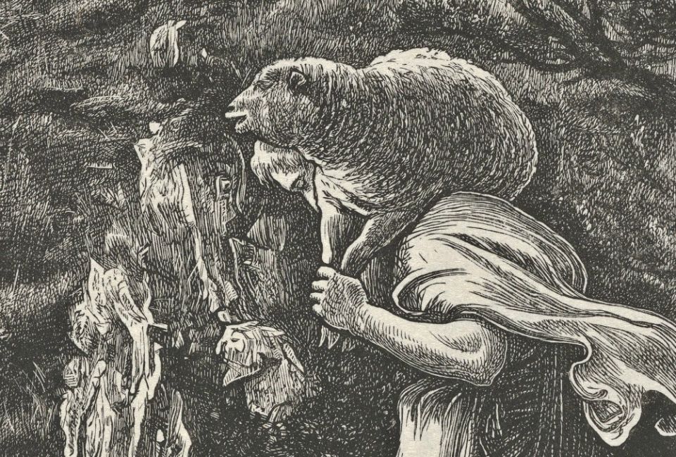 Detail from "The Lost Sheep (The Parables of Our Lord and Savior Jesus Christ)," an 1864 engraving by the Dalziel Brothers, after Sir John Everett Millais (Wikimedia Commons/Metropolitan Museum of Art)