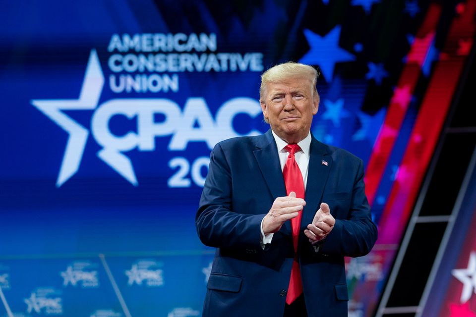 Then-President Donald Trump speaks at the 2019 Conservative Political Action Conference, or CPAC, held that year in Oxon, Maryland. (Flickr/Trump White House Archived/Tia Dufour)