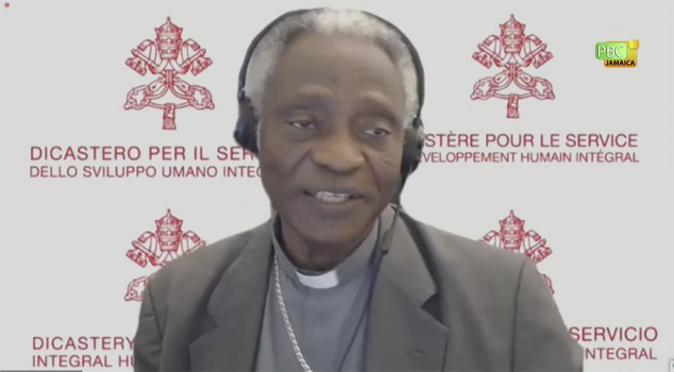 Cardinal Peter Turkson speaks at a May 27 virtual conference sponsored by the Vatican and the United Nations Food and Agriculture Organization. (NCR screenshot) Cardinal Peter Turkson speaks at a May 27 virtual conference sponsored by the Vatican and the United Nations Food and Agriculture Organization. (NCR screenshot)