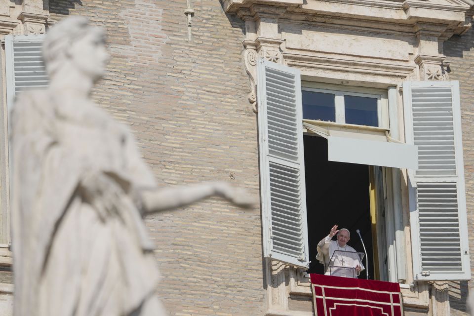 Pope Francis delivers the Angelus noon prayer from his studio window overlooking St. Peter's Square at the Vatican, Sunday, Feb. 6, 2022. (AP Photo/Gregorio Borgia) Pope Francis delivers the Angelus noon prayer from his studio window overlooking St. Peter's Square at the Vatican, Sunday, Feb. 6, 2022. (AP Photo/Gregorio Borgia)
