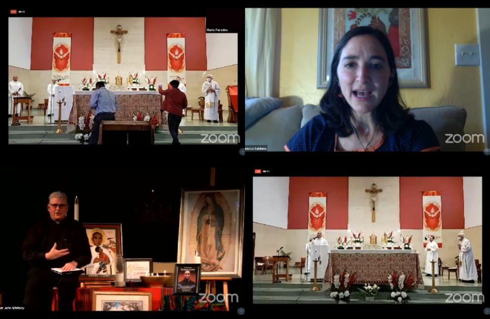 Images from the "Open All Hearts/Abre Todos Los Corazones" vigil, including, clockwise from top right: Washington State Sen. Rebecca Saldaña, Jesuit Fr. Elías Puentes (at lectern) and Jesuit Fr. John Whitney (Screenshots from YouTube/St. Joseph Parish) Images from the "Open All Hearts/Abre Todos Los Corazones" vigil, including, clockwise from top right: Washington State Sen. Rebecca Saldaña, Jesuit Fr. Elías Puentes (at lectern) and Jesuit Fr. John Whitney (Screenshots from YouTube/St. Joseph Parish)