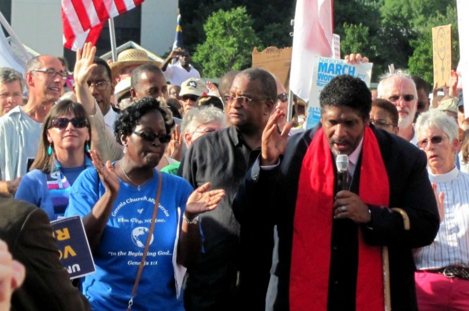 In this 2013 file photo, the Rev. William Barber speaks at a Moral Mondays rally in North Carolina. (Wikimedia Commons/twbuckner) In this 2013 file photo, the Rev. William Barber speaks at a Moral Mondays rally in North Carolina. (Wikimedia Commons/twbuckner)