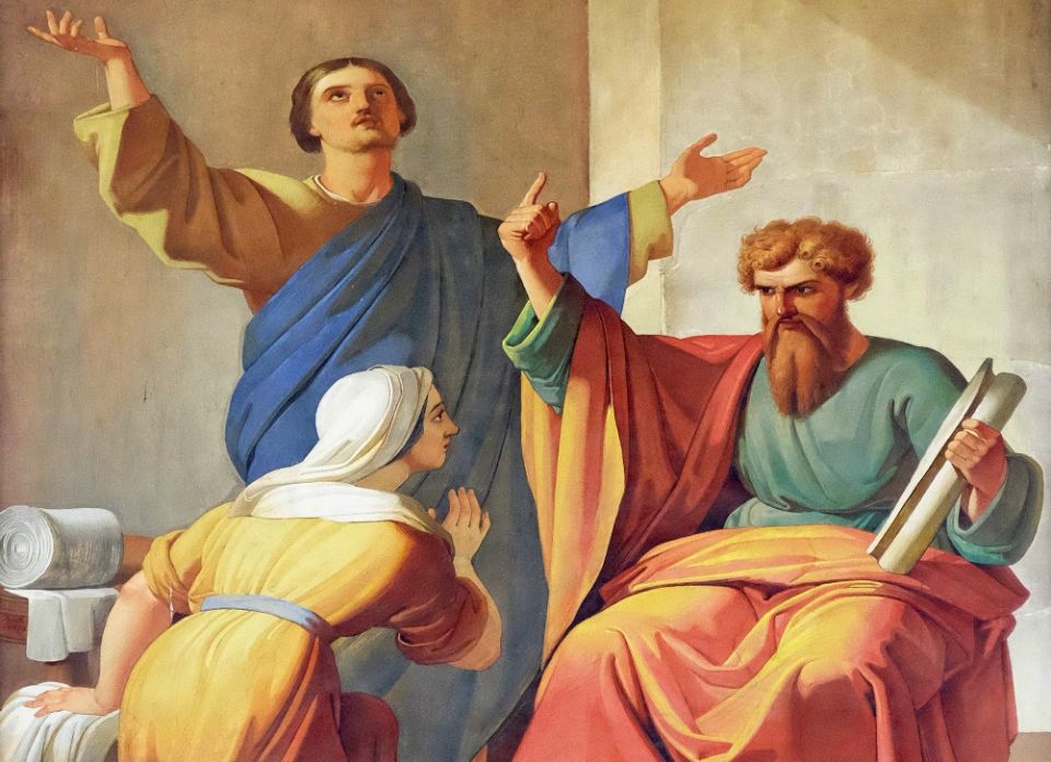 St. Paul at the home of Aquila and Prisca, depicted in a fresco at the Basilica of St. Paul Outside the Walls in Rome (Dreamstime/Zatletic) St. Paul at the home of Aquila and Prisca, depicted in a fresco at the Basilica of St. Paul Outside the Walls in Rome (Dreamstime/Zatletic)