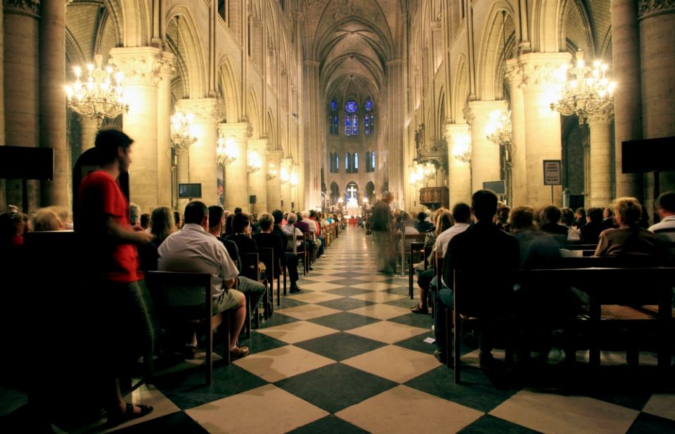 Evening Mass is celebrated in this file photo taken at Notre Dame Cathedral in Paris. (Dreamstime/Ruben Gutierrez) Evening Mass is celebrated in this file photo taken at Notre Dame Cathedral in Paris. (Dreamstime/Ruben Gutierrez)