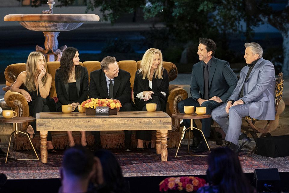 From left: Jennifer Aniston, Courteney Cox, Matthew Perry, Lisa Kudrow, David Schwimmer and Matt LeBlanc appear in "Friends: The Reunion." (Courtesy of HBO Max) From left: Jennifer Aniston, Courteney Cox, Matthew Perry, Lisa Kudrow, David Schwimmer and Matt LeBlanc appear in "Friends: The Reunion." (Courtesy of HBO Max)