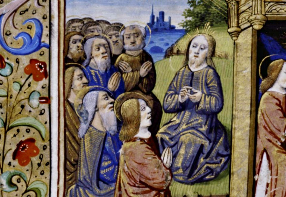 A 15th-century French miniature depicts Jesus teaching the Our Father. (Courtesy of the New York Public Library) A 15th-century French miniature depicts Jesus teaching the Our Father. (Courtesy of the New York Public Library)
