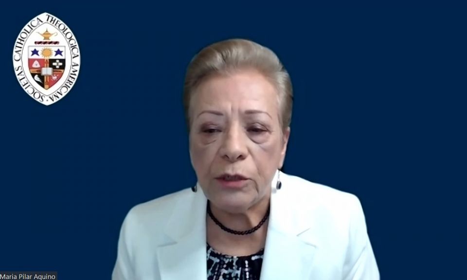 Maria Pilar Aquino, president of CTSA speaks during the virtual conference (NCR screenshot) Maria Pilar Aquino, president of CTSA speaks during the virtual conference (NCR screenshot)