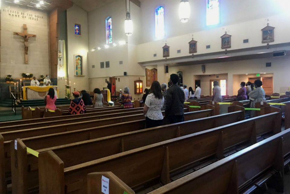 Parishioners attend Holy Name of Jesus Church's first in-person Mass since March. (Courtesy of Fr. Kenneth Ugwu)