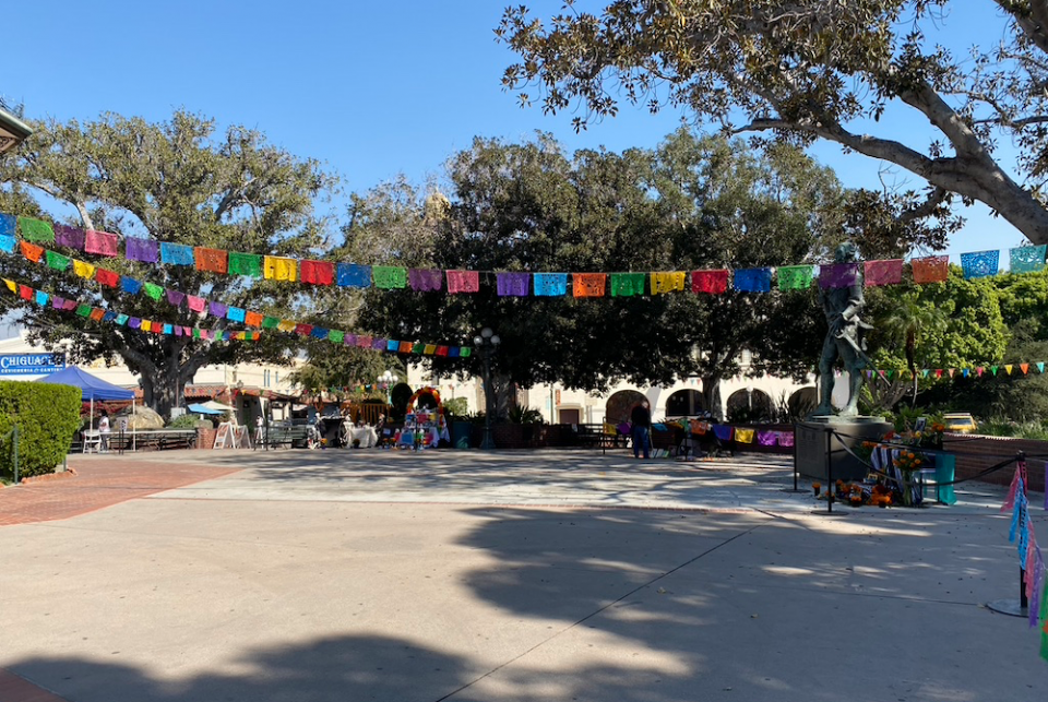The Los Angeles Plaza in the historic center of the city was largely empty on Tuesday morning. More visitors are expected closer to the Day of the Dead on Nov. 2. (NCR photo/Lucy Grindon)