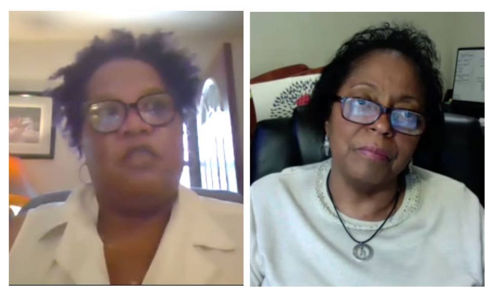 Cheryl Johnson and Sharon Lavigne Cheryl Johnson and Sharon Lavigne each spoke during a session on environmental justice during the "Laudato Si' and the U.S. Catholic Church" conference July 14. (NCR screenshot)