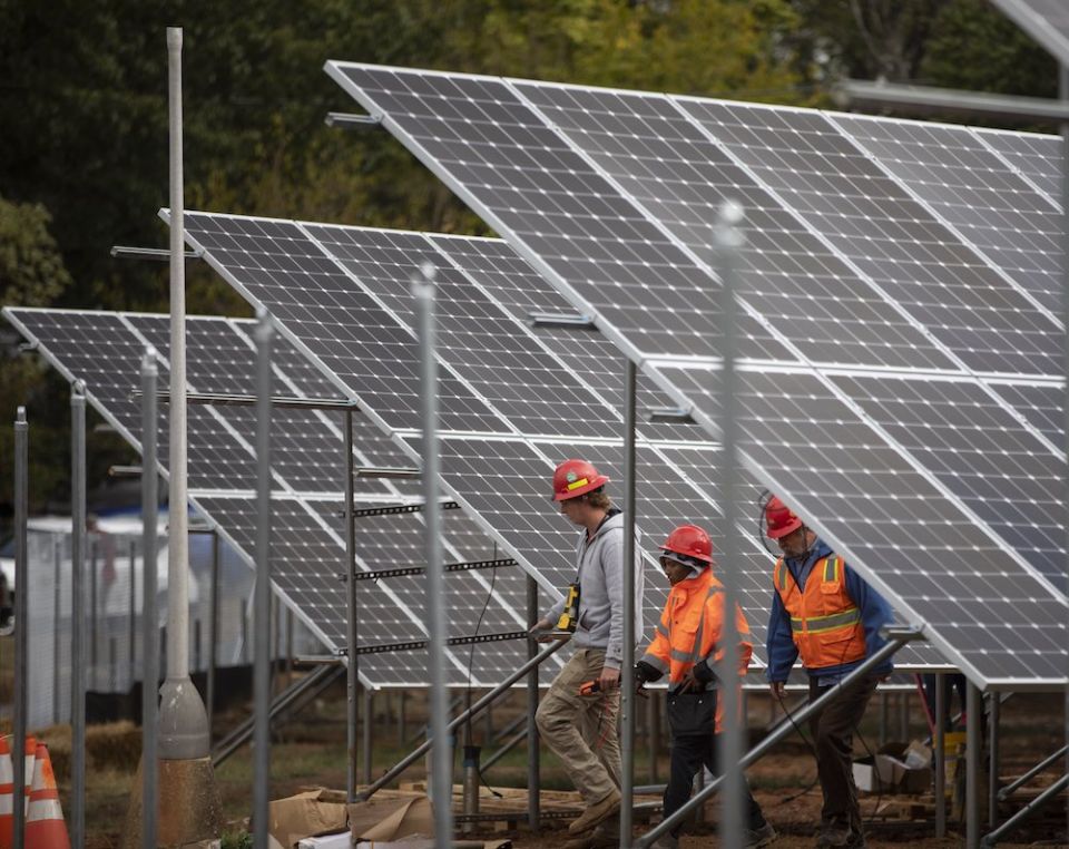 In 2019, workers installed more than 5,000 solar panels on Catholic Charities property in Northeast Washington. The solar array, the largest such project in the District of Columbia, was fully operational by the end of January 2020. (CNS photo/Andrew Bira