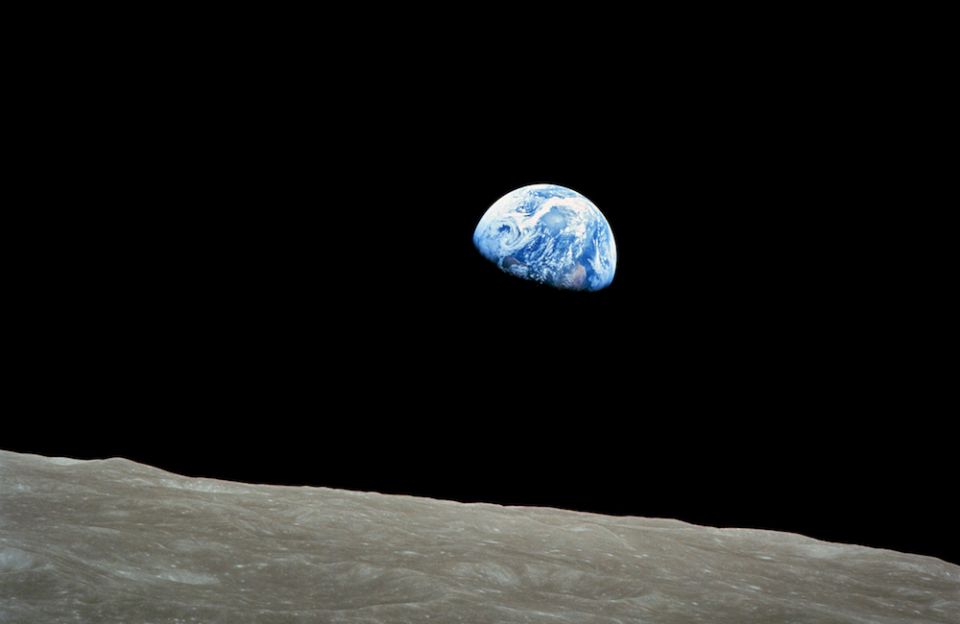 Earthrise is a photograph of the Earth and parts of the Moon's surface taken from lunar orbit by astronaut Bill Anders in 1968, during the Apollo 8 mission. (Bill Anders/NASA/Creative Commons)