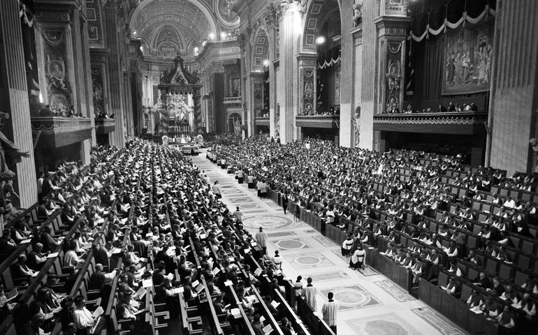 Pope John XXIII leads the opening session of the Second Vatican Council on Oct. 11, 1962, in St. Peter's Basilica. (CNS/L'Osservatore Romano)