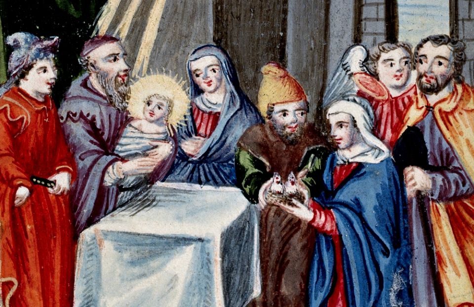 Detail of a 16th-century miniature of the Presentation of Jesus at the Temple (Wellcome Collection, CC BY)