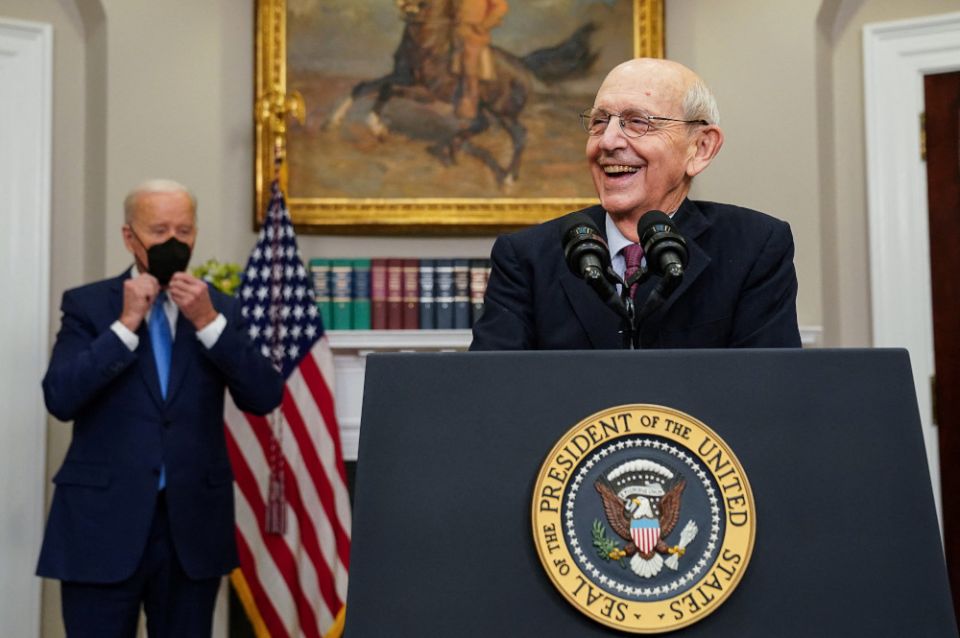 U.S. Supreme Court Justice Stephen Breyer announces at the White House in Washington Jan. 27 that he will retire at the end of the court's current term. (CNS/Reuters/Kevin Lamarque)