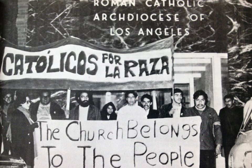 Católicos por La Raza members demonstrate in Los Angeles. (Photo courtesy of UCLA Chicano Studies Research Center)