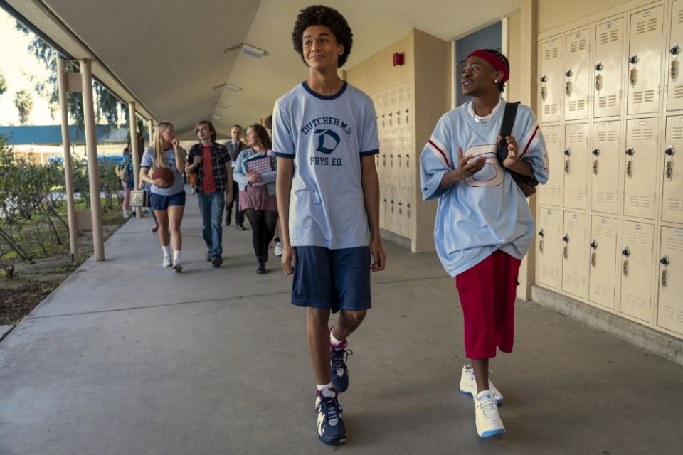 Jaden Michael as young Colin Kaepernick and Diamond Lyons as Ryan in episode 101 of Netflix's "Colin in Black & White." (Netflix/Ser Baffo)