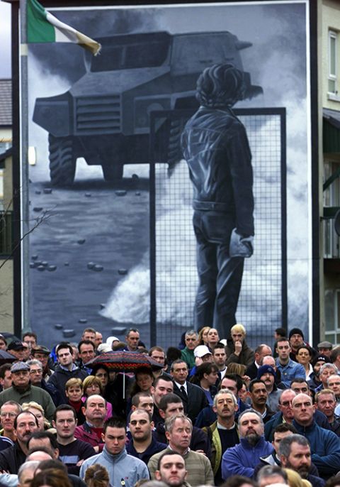 Hundreds congregate in Derry, Northern Ireland, during a Jan. 30, 2002, service marking the 30th year since Bloody Sunday. (CNS/Reuters) Hundreds congregate in Derry, Northern Ireland, during a Jan. 30, 2002, service marking the 30th year since Bloody Sunday. (CNS/Reuters)