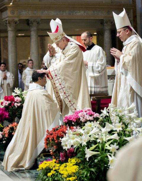 Cardinal Donald Wuerl ordains Bishop Roy Campbell as an auxiliary bishop of the Washington Archdiocese April 21, 2017, at the Cathedral of St. Matthew the Apostle. (CNS/Catholic Standard/Jaclyn Lippelmann)