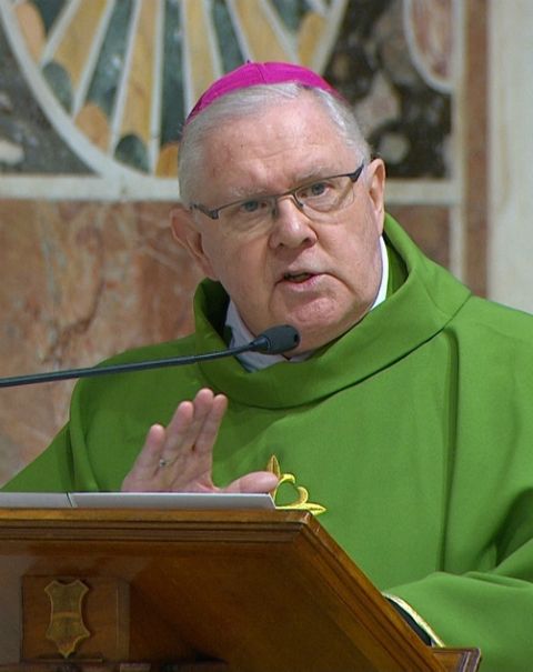 Archbishop Mark Coleridge of Brisbane, Australia, gives the homily during Mass at a meeting on the protection of minors in the church at the Vatican in February 2019. (CNS/Maria Grazia Picciarella)