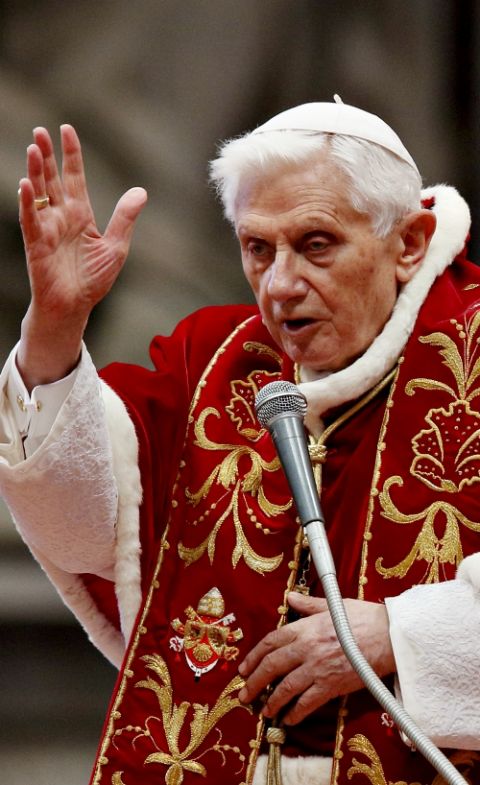 Pope Benedict XVI delivers a blessing at the conclusion of a Mass in St. Peter's Basilica at the Vatican Feb. 9, 2013, two days before he announced his resignation. (CNS/Paul Haring)