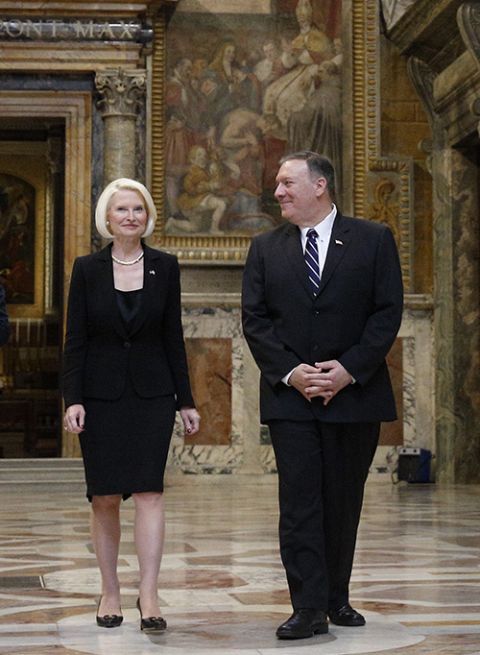 Callista Gingrich, then U.S. ambassador to the Vatican, and Mike Pompeo, then U.S. secretary of state, tour the Vatican Oct. 2, 2019. (CNS/Paul Haring) Callista Gingrich, then U.S. ambassador to the Vatican, and Mike Pompeo, then U.S. secretary of state, tour the Vatican Oct. 2, 2019. (CNS/Paul Haring)