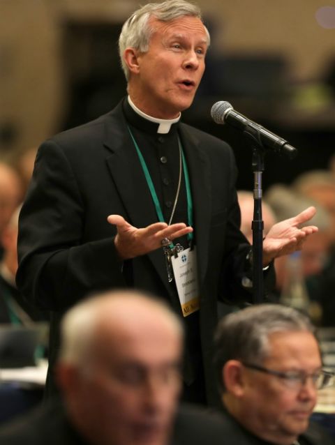 Joseph Strickland of Tyler, Texas, speaks during the fall general assembly of the U.S. Conference of Catholic Bishops in Baltimore Nov. 11, 2019. (CNS/Bob Roller)