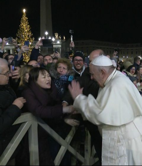Pope Francis slaps a woman's hand after she grabbed his hand while walking to visit the Nativity scene in St. Peter's Square at the Vatican Dec. 31, 2019. (CNS/Vatican Media) Pope Francis slaps a woman's hand after she grabbed his hand while walking to visit the Nativity scene in St. Peter's Square at the Vatican Dec. 31, 2019. (CNS/Vatican Media)