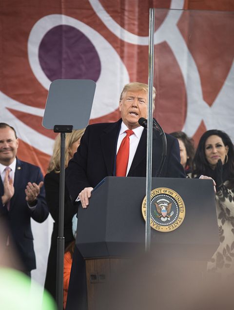 President Donald J. Trump speaks Jan. 24, 2020, during the annual March for Life rally in Washington. (CNS/Tyler Orsburn)
