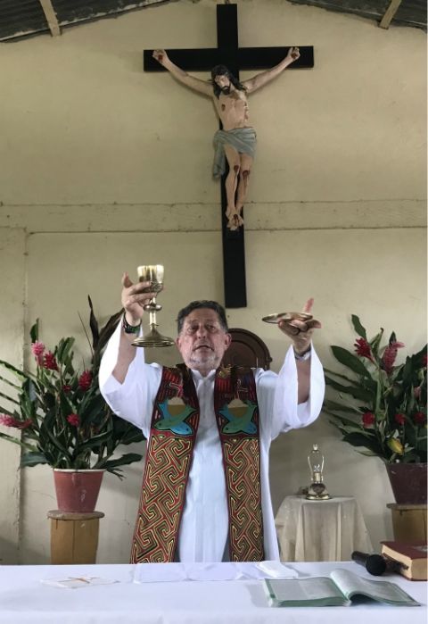 Jesuit Fr. Alfredo Ferro celebrates Mass July 14, 2019, in the indigenous community of Nazaret, Colombia. (CNS/David Agren)