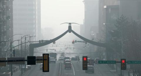 Smog is seen in downtown Salt Lake City, Utah, Dec. 12, 2017. (CNS/Reuters/George Frey)
